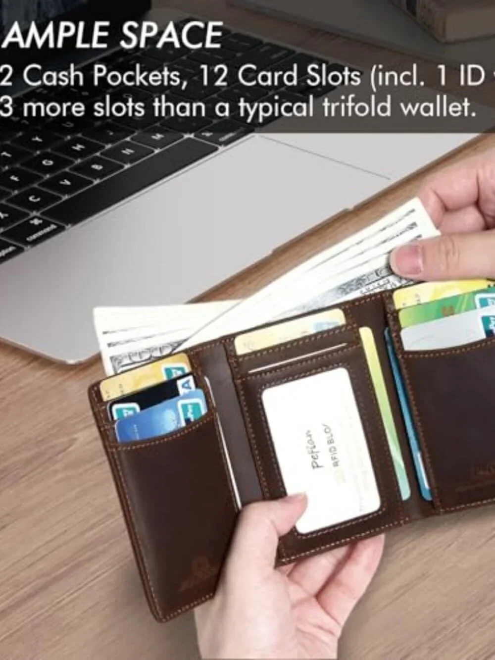 Trifold Leather Wallet for Men RFID Blocking – Mens Trifold Wallet
